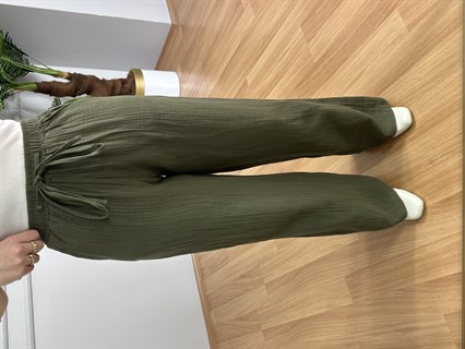 Olivia Haki Müslin Kumaş Pantolon