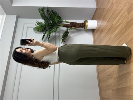 Olivia Haki Müslin Kumaş Pantolon