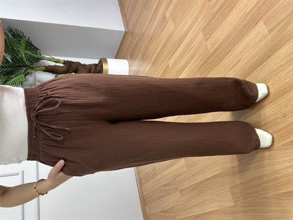 Olivia Kahve Müslin Kumaş Pantolon