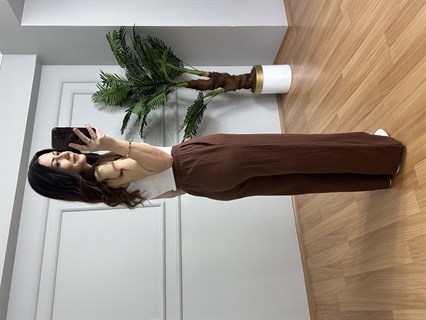 Olivia Kahve Müslin Kumaş Pantolon