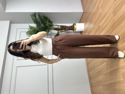 Olivia Kahve Müslin Kumaş Pantolon
