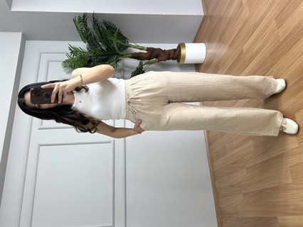 Olivia Krem Müslin Kumaş Pantolon