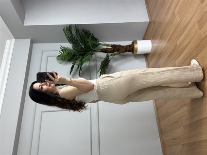 Olivia Krem Müslin Kumaş Pantolon