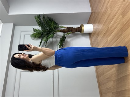 Olivia Mavi Müslin Kumaş Pantolon