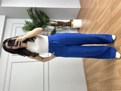 Olivia Mavi Müslin Kumaş Pantolon