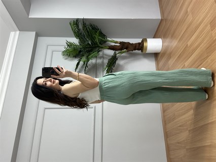 Olivia Mint Yeşili Müslin Kumaş Pantolon