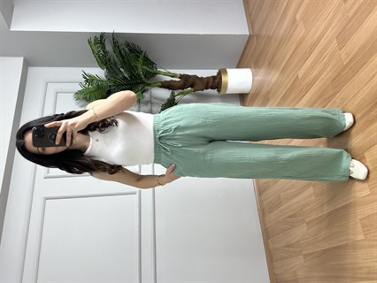 Olivia Mint Yeşili Müslin Kumaş Pantolon