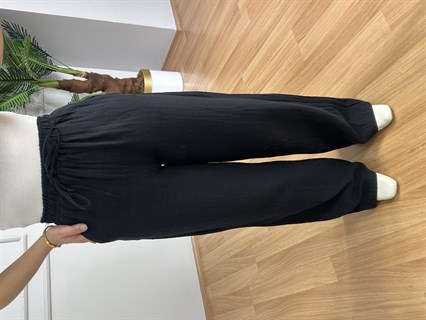 Olivia Siyah Müslin Kumaş Pantolon