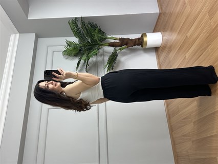 Olivia Siyah Müslin Kumaş Pantolon