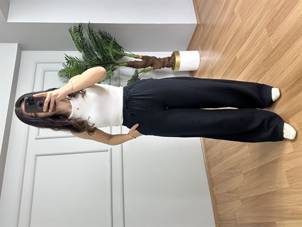 Olivia Siyah Müslin Kumaş Pantolon