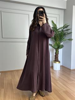 Onica Mürdüm Tensel Modal Kumaş Kemerli Gömlek Elbise