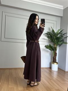 Onica Mürdüm Tensel Modal Kumaş Kemerli Gömlek Elbise