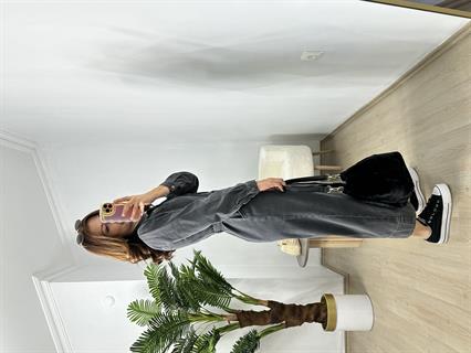 Orjinal Marka Antrasit Yıkamalı Cepli Kuşaklı Elbise