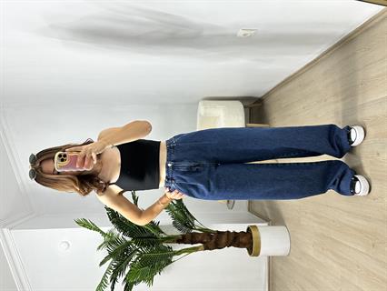 Orjinal Marka Beli Lastik Detaylı Geniş Paça Jean
