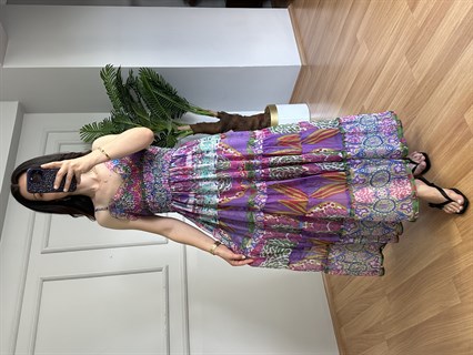 Oven Pembe Askılı ithal Şifon Elbise 