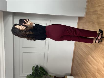 Oxi Bordo İthal Dokuma Kumaş Pensli Pantolon