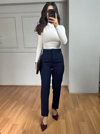 Oxi Lacivert İthal Dokuma Kumaş Pensli Pantolon