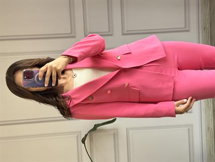 Pembe Düğmeli Blazer Ceket Havuç Pantolon Takım