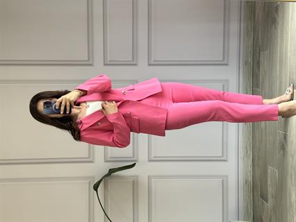 Pembe Düğmeli Blazer Ceket Havuç Pantolon Takım