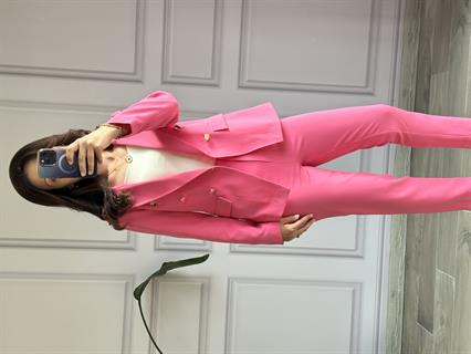 Pembe Düğmeli Blazer Ceket Havuç Pantolon Takım