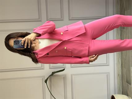 Pembe Düğmeli Blazer Ceket Havuç Pantolon Takım