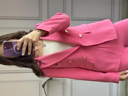 Pembe Düğmeli Blazer Ceket Havuç Pantolon Takım