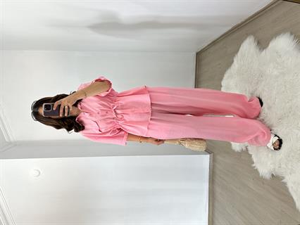 Pembe Tensel Kumaş Bel Ayarlı Ceket Pantolon