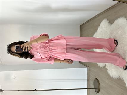 Pembe Tensel Kumaş Bel Ayarlı Ceket Pantolon