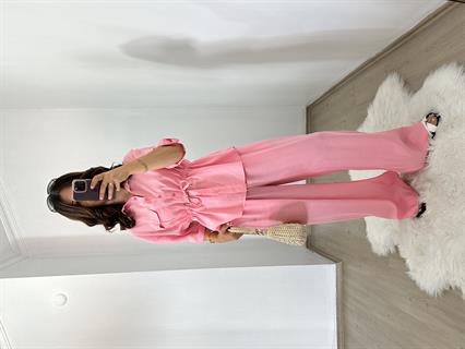Pembe Tensel Kumaş Bel Ayarlı Ceket Pantolon