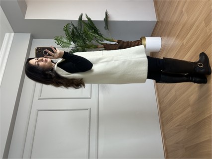 Penha Ekru Angora Fermuarlı Yelek
