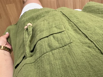Rella Yeşil Boncuk Detaylı Keten Bluz