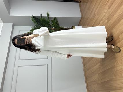 Rinda Beyaz  İnce Kot Kuşaklı Elbise 