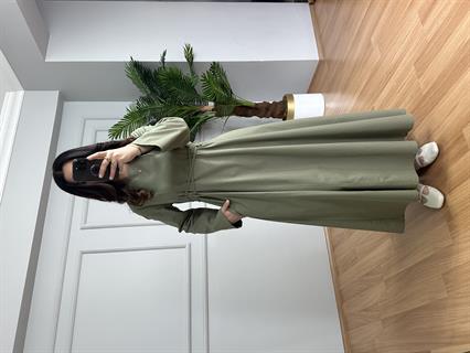 Rinda Haki İnce Kot Kuşaklı Elbise 