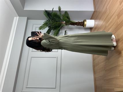 Rinda Haki İnce Kot Kuşaklı Elbise 