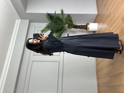 Rinda Lacivert İnce Kot Kuşaklı Elbise 