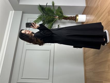 Rinda Siyah İnce Kot Kuşaklı Elbise 