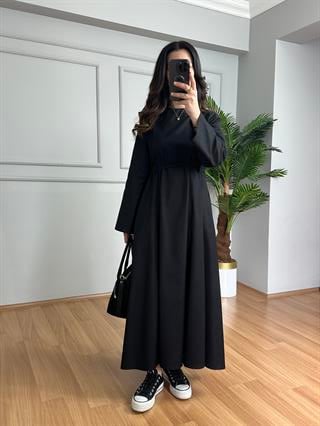 Rinda Siyah İnce Kot Kuşaklı Elbise 
