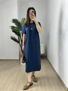 Rita Lacivert Orjinal Marka Yandan Yırtmaçlı Basic Elbise