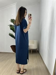 Rita Lacivert Orjinal Marka Yandan Yırtmaçlı Basic Elbise