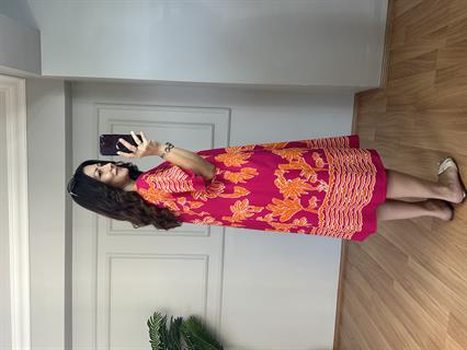 Riva Pembe-Turuncu Yakalı Pamuk Viskon Elbise 