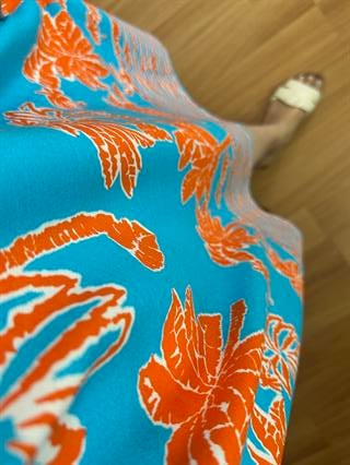 Riva Turkuaz-Turuncu Yakalı Pamuk Viskon Elbise 