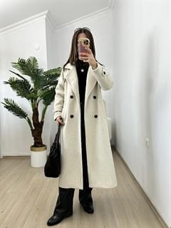 Roli Krem Premium Kalite Manşetli Kaban