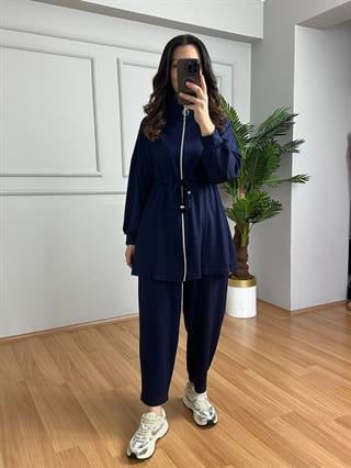 Rova Lacivert Modal Bel Bağlama Deralı Şalvarlı Takım