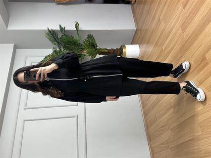 Rova Siyah Modal Bel Bağlama Deralı Şalvarlı Takım