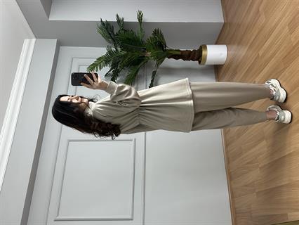 Rova Taş Rengi Modal Bel Bağlama Deralı Şalvarlı Takım