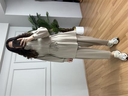 Rova Taş Rengi Modal Bel Bağlama Deralı Şalvarlı Takım