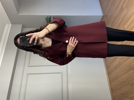 Rozita Bordo İthal Krep Kumaş Düğmeli Ceket