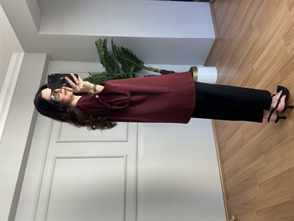 Rozita Bordo İthal Krep Kumaş Düğmeli Ceket