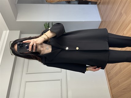 Rozita Siyah İthal Krep Kumaş Düğmeli Ceket