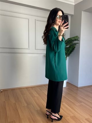 Rozita Zümrüt Yeşili İthal Krep Kumaş Düğmeli Ceket